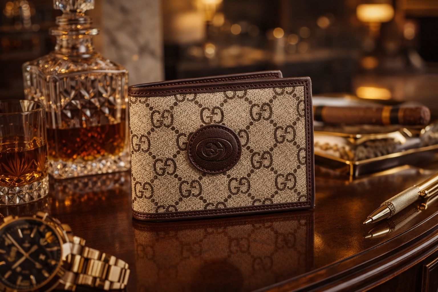 Classic Monogram Textured Bi-Fold Wallet – Black Edition