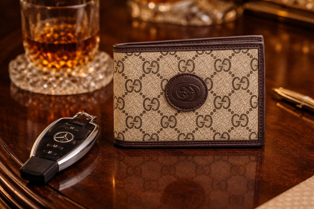 Classic Monogram Textured Bi-Fold Wallet – Black Edition