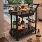 Premium Wooden Bar Trolley with Wheels – Elegant Serving Cart with Storage