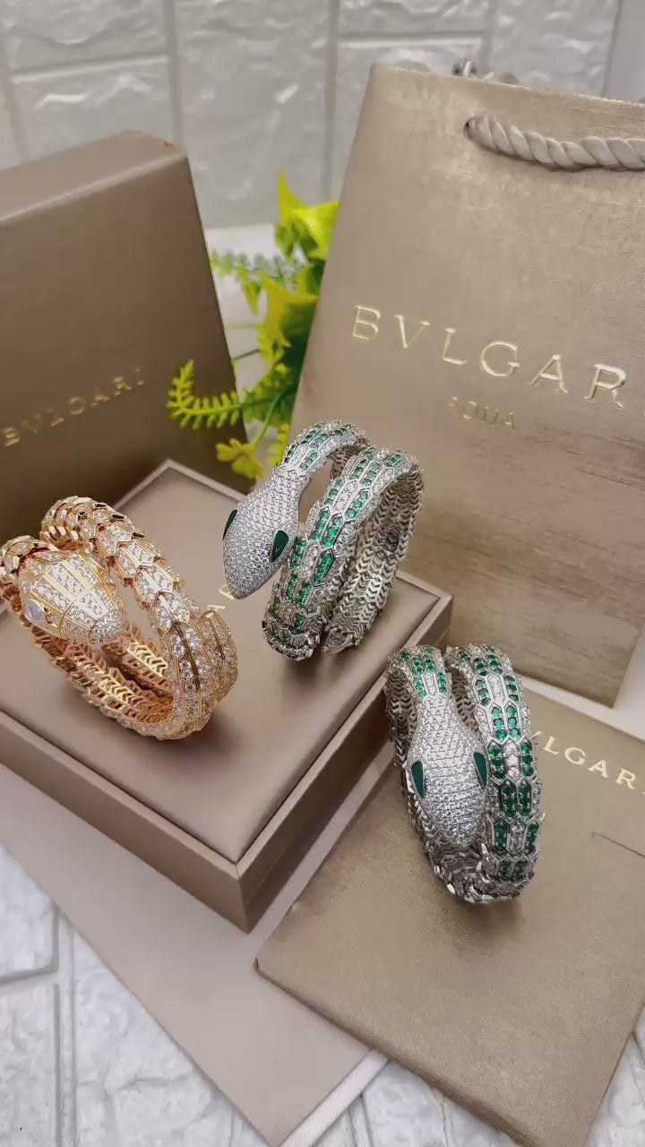 Serpent Crystal Wrap Bracelet – Emerald Stone Statement Bangle