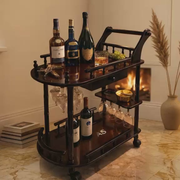 Premium Wooden Bar Trolley with Wheels – Elegant Serving Cart with Storage